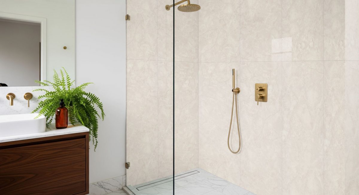 Cream Statuario Double Tile Wall Panel - Image 4