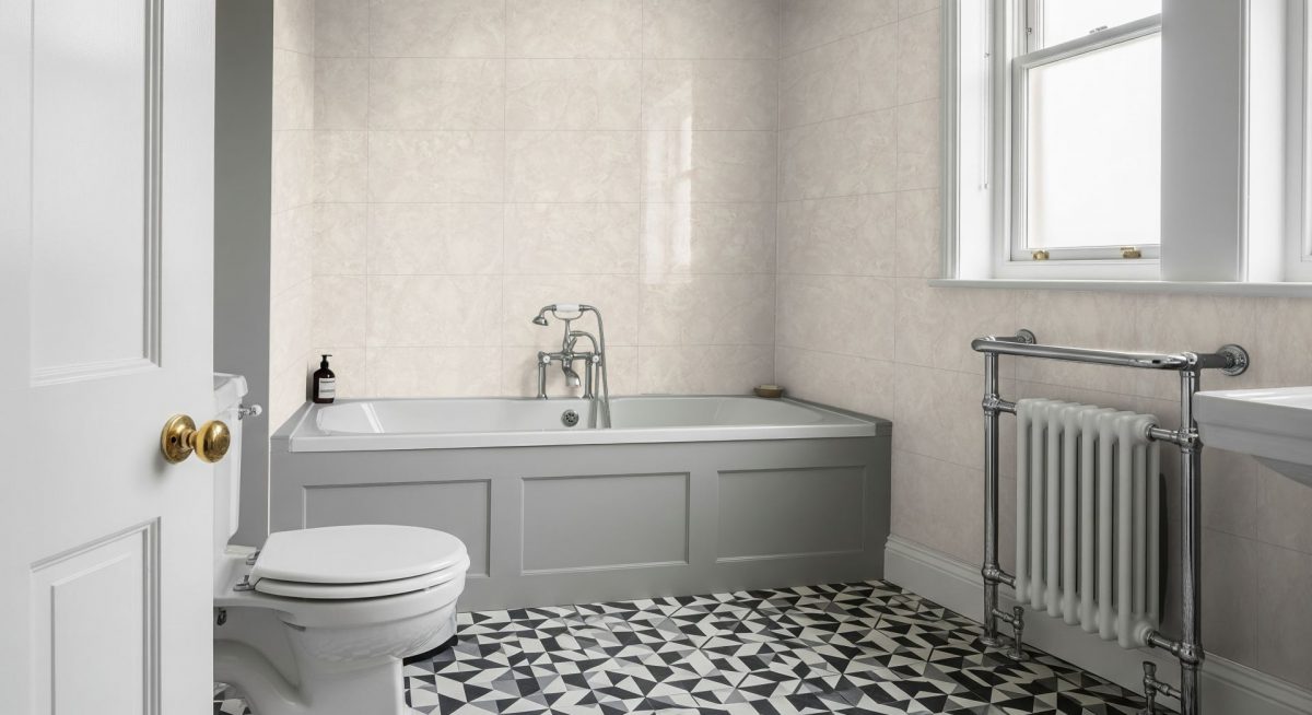 Pro-Tek™ Cream Statuario Multi Tile Wall Panel Pro-Tek™ Cream Statuario Multi Tile Wall Panel