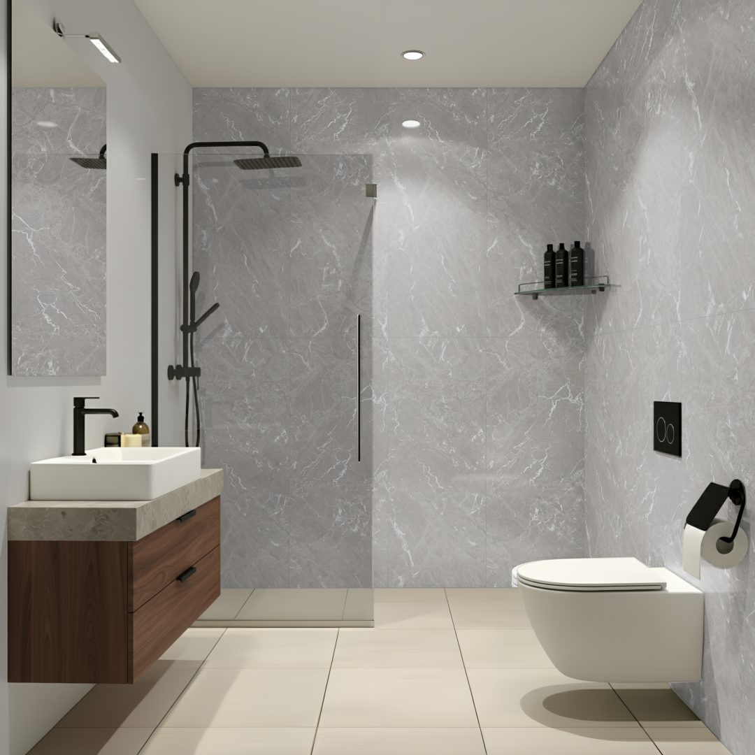 Pro-Tek™ Grey Carrara Double Tile Wall Panel Pro-Tek™ Grey Carrara Double Tile Wall Panel