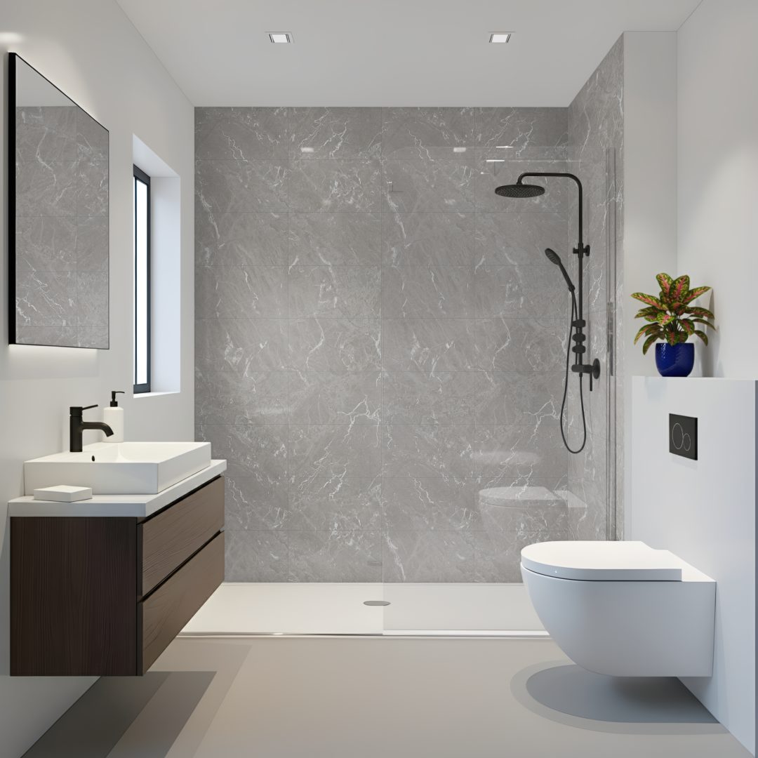 Pro-Tek™ Grey Carrara Multi Tile Wall Panel Pro-Tek™ Grey Carrara Multi Tile Wall Panel