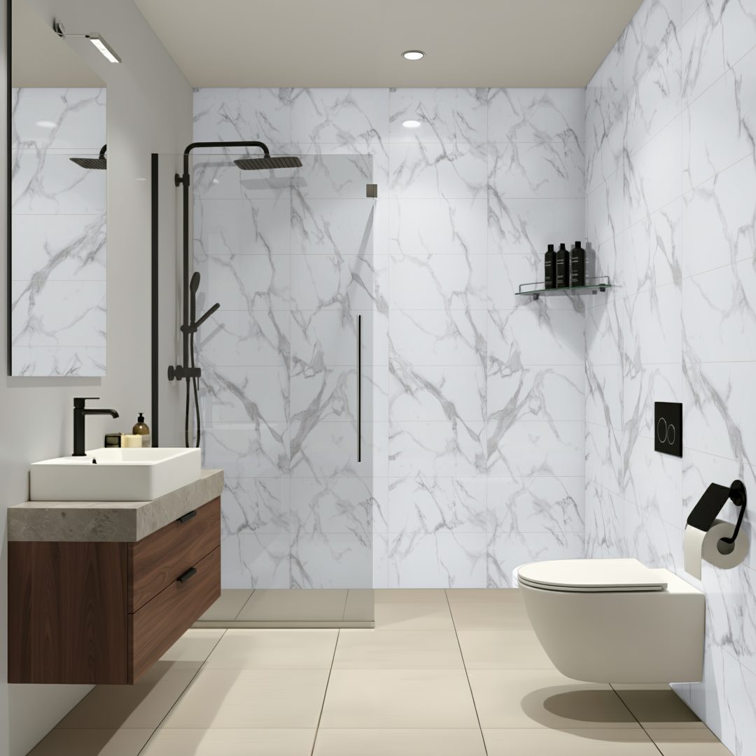 Pro Tek Flooring White Carrara Marble (marble 300 X 600 Tile Design) Materialo Image