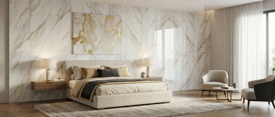 Bedroom Wall Panels High Gloss White Marble
