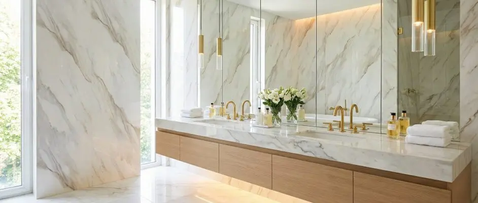 High Gloss Marble Wall Panels Glass Like Finish, Rock Solid Core