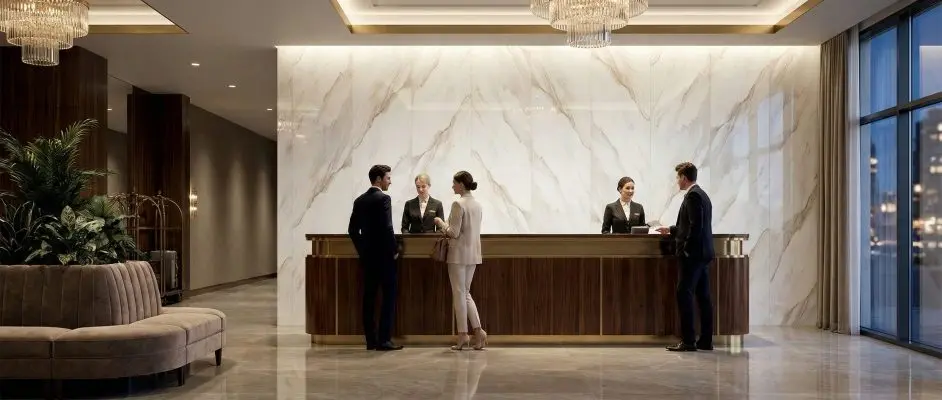 Hotel Wall Panels Lobby High Gloss White Marble