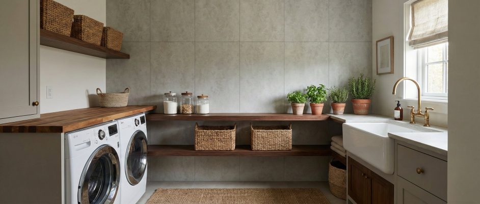 Laundry Room Wall Panels Light Grey Double