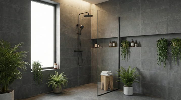 Shower Grey Multi Tile Wall Panels Wide