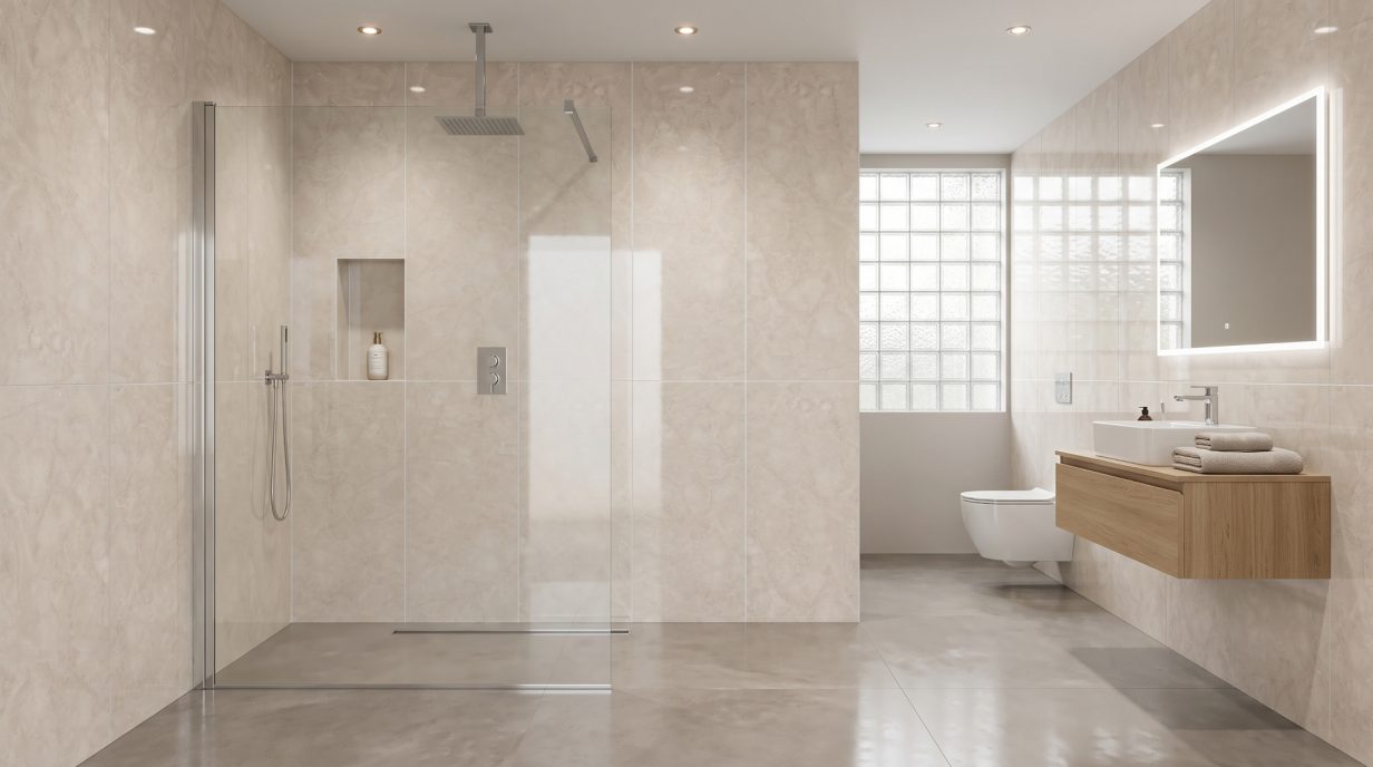 Double Tile Bathroom With Shower Panels